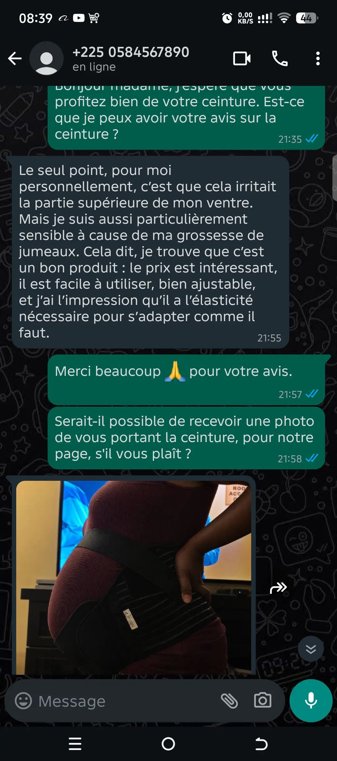 Avis cliente WhatsApp
