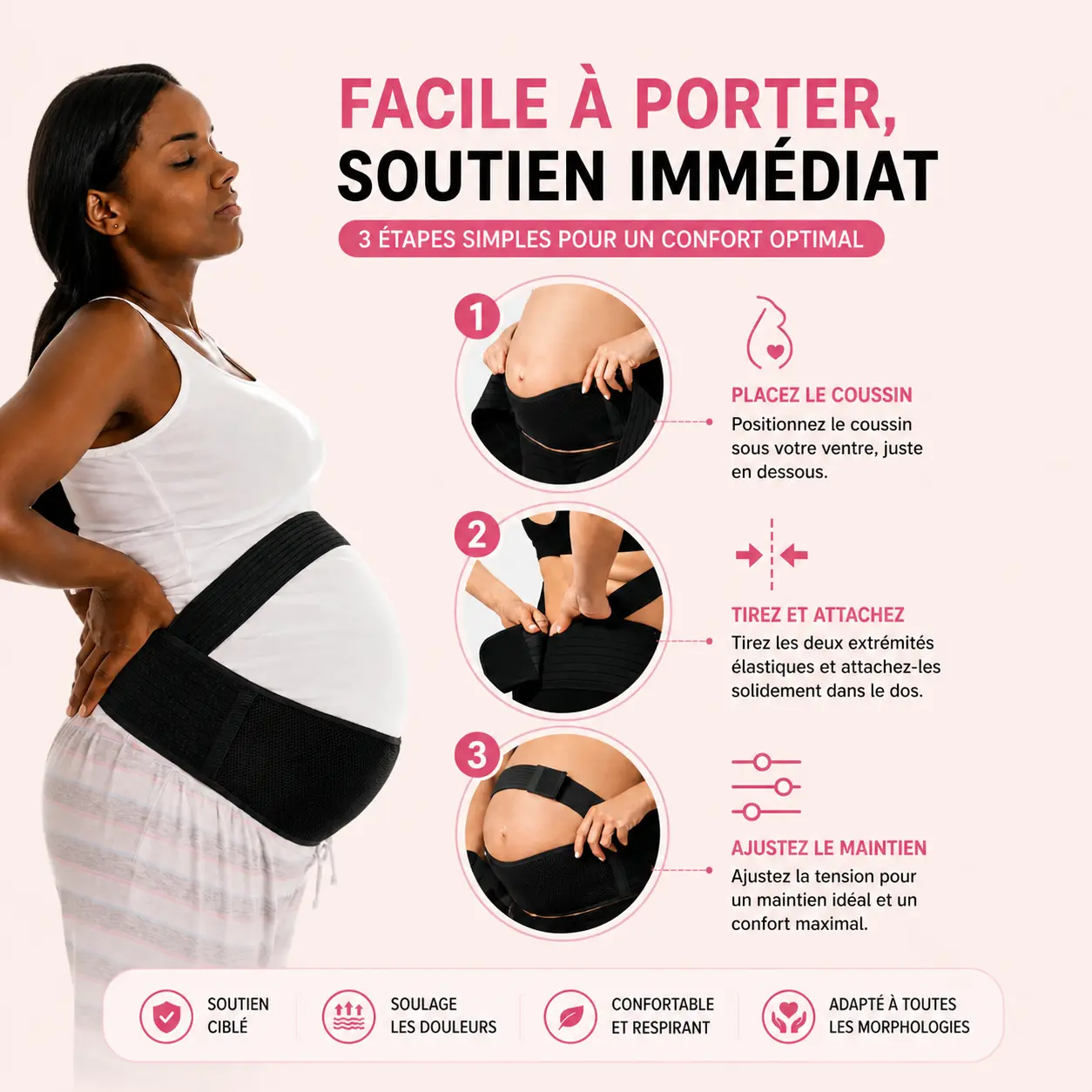 La ceinture soulage les douleurs de grossesse et soutient le ventre